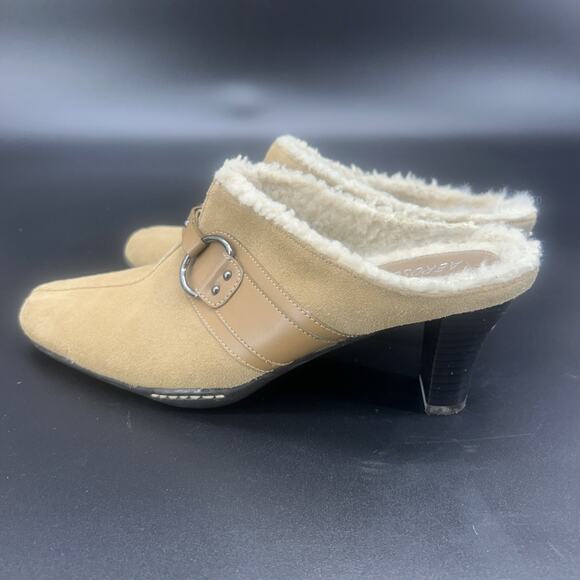 Aerosoles Cinch of Salt Womens 8.5M Tan Suede Faux Fur Slip-On Heeled Clog Mules - Picture 5 of 10